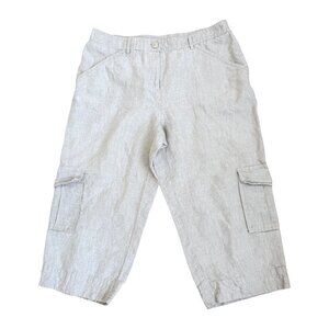 Chico’s Linen Cargo Pants Cropped Stone Beige (L)